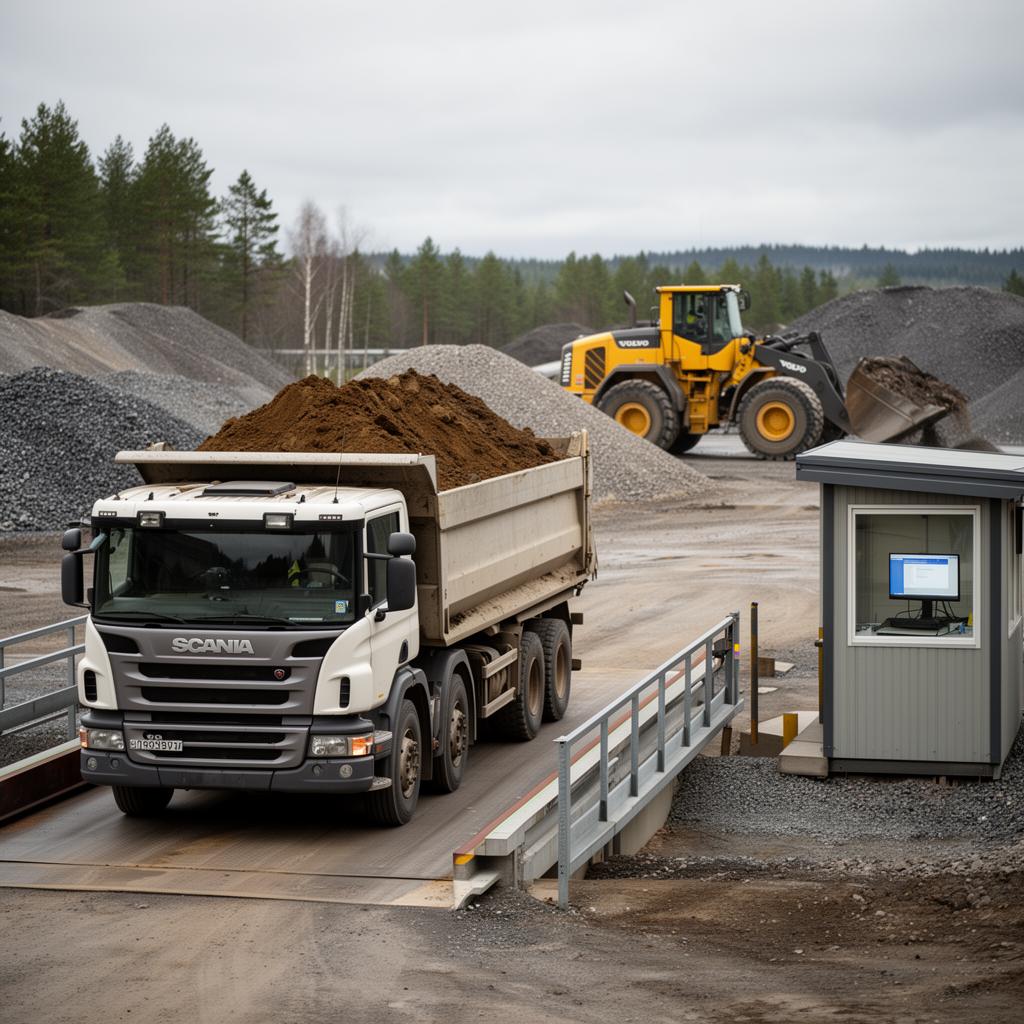 Receiving facility with Scania trucks at the weighbridge